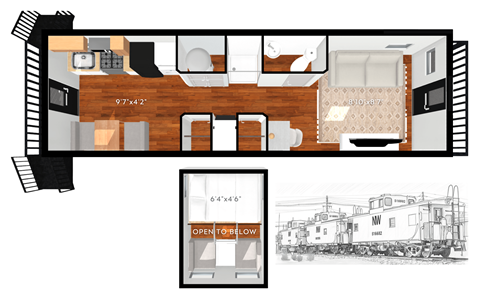 Floor plan for studio, 1 bath, 330 sqft